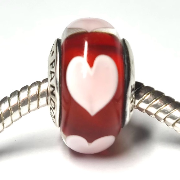 Pandora Red & Pink Heart Murano Glass Charm - Picture 1 of 6